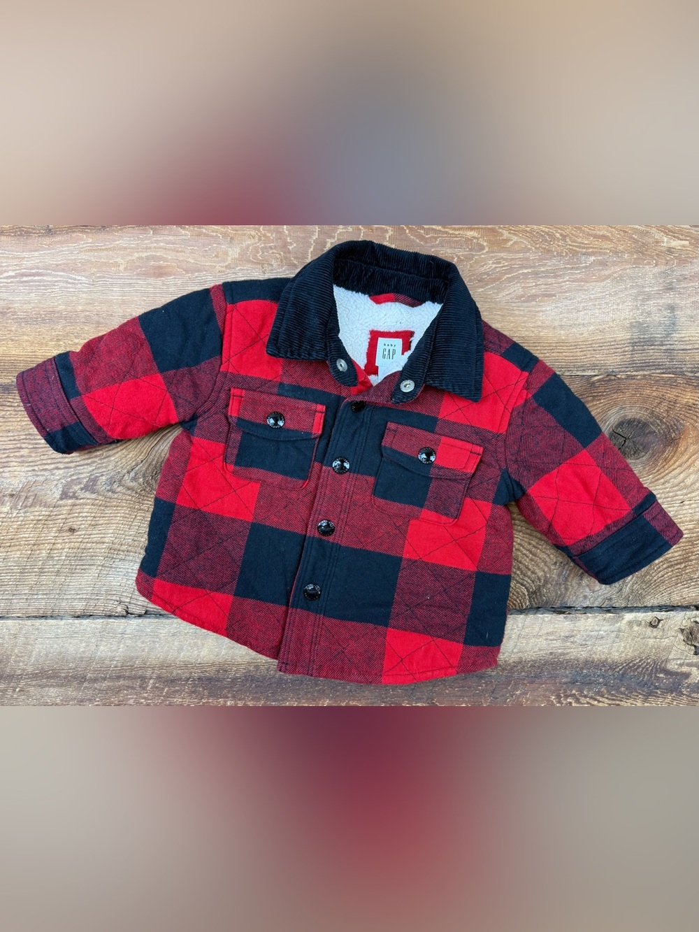 GAP Red & Black Buffalo Plaid Sherpa-Lined Jacket